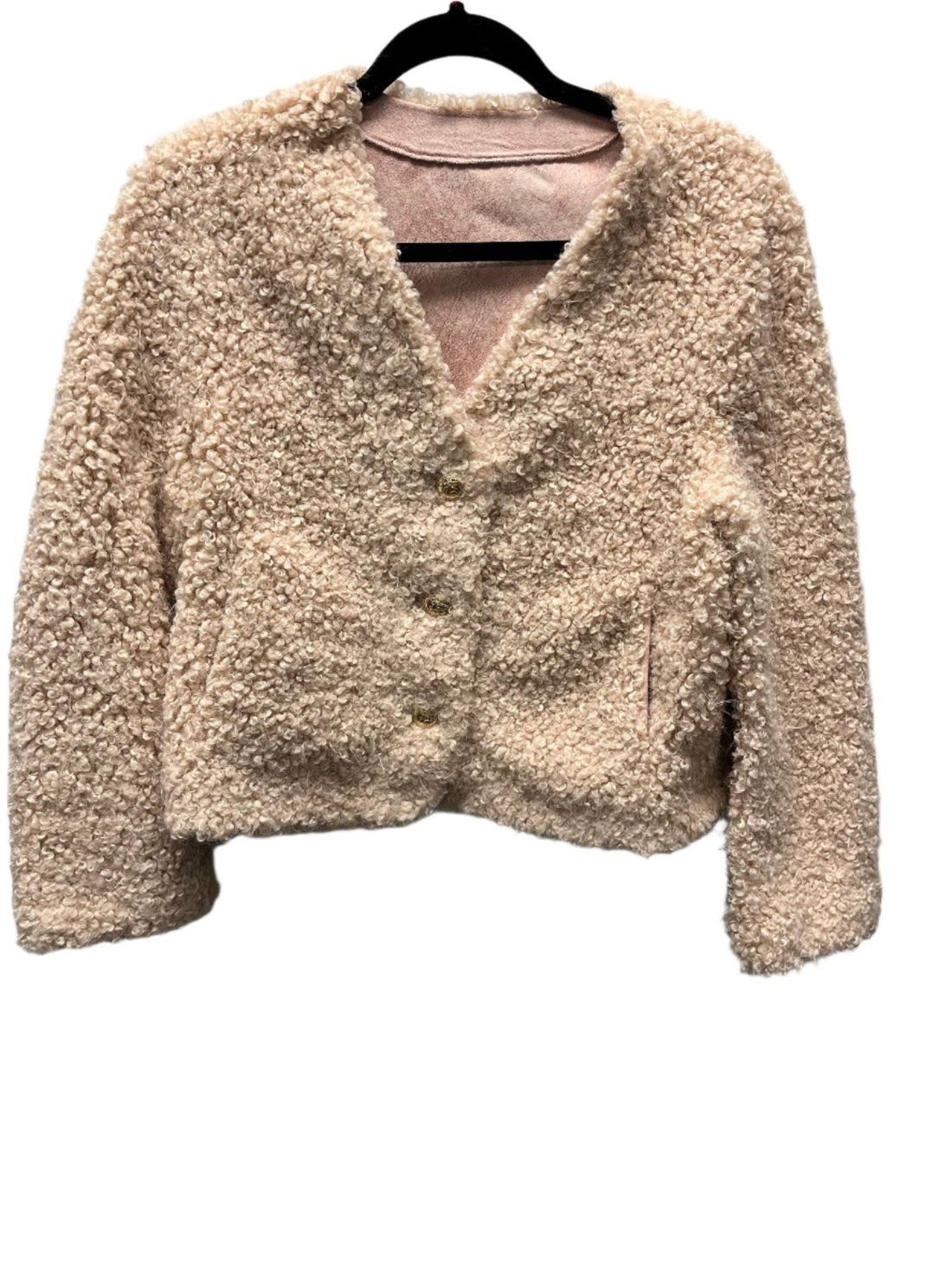 Pink Cropped Fur Sweater Jacket