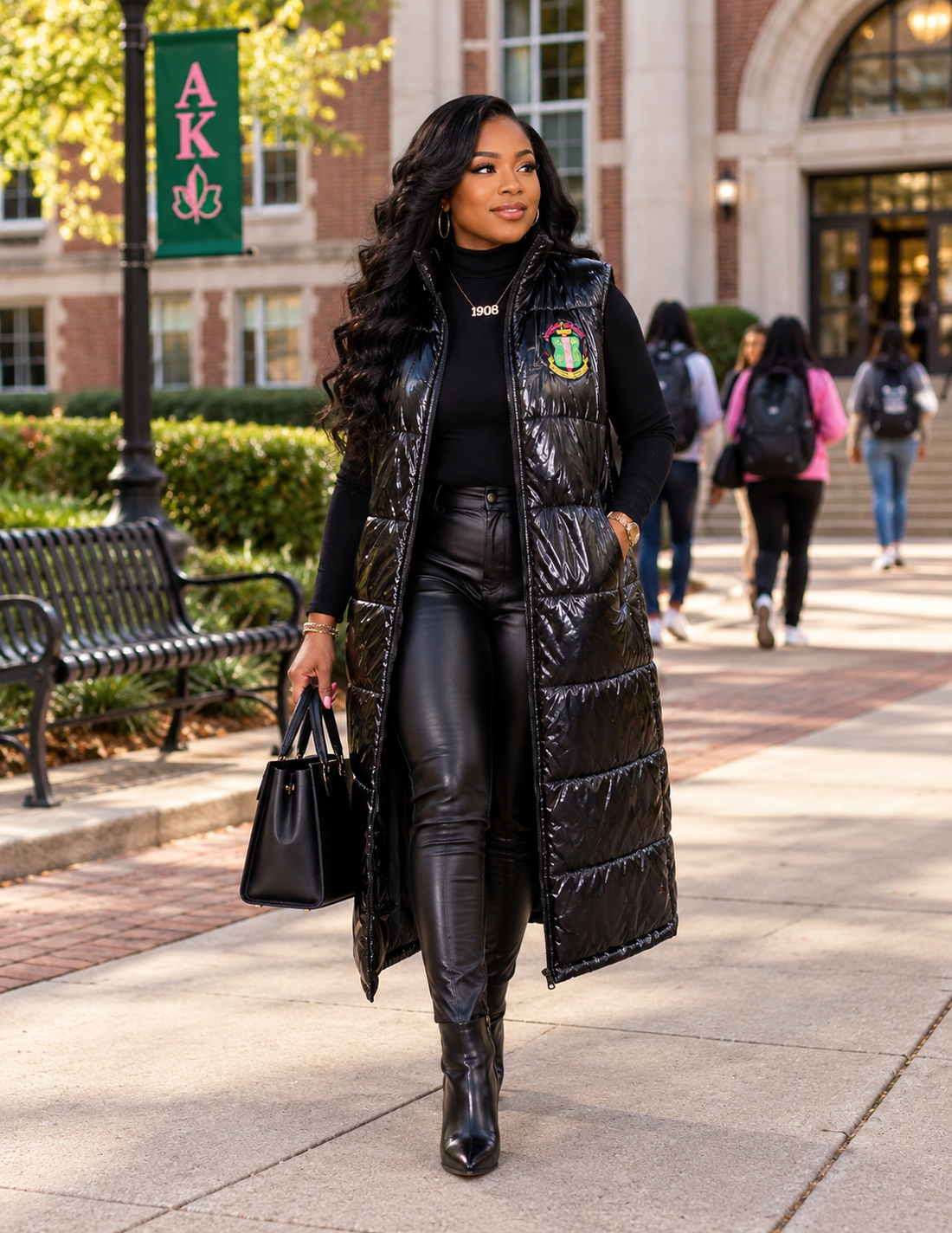AKA Long Black Sleeveless Puffer Vest