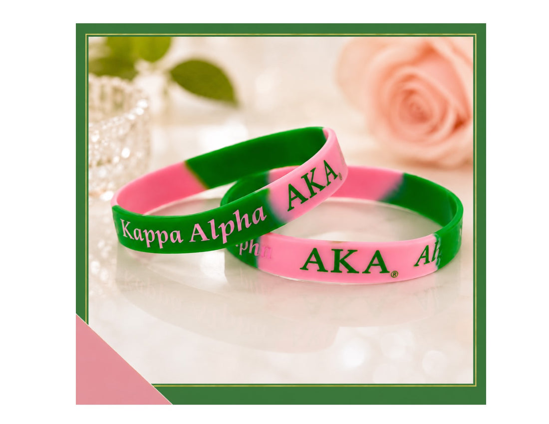 Alpha Kappa Alpha Silicone Bracelet - Pink / Green