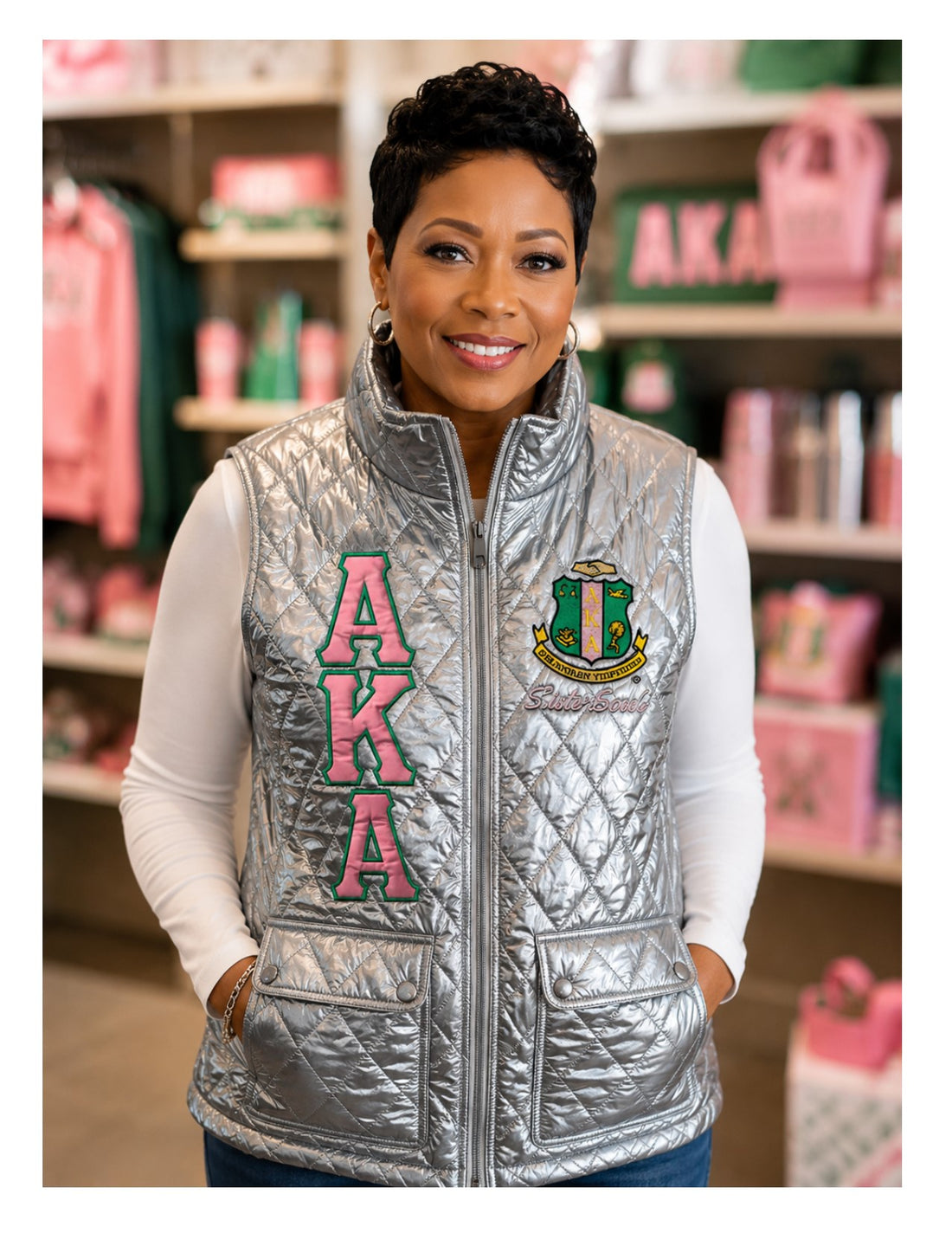 AKA Quilted Vest Pink Applique