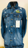 AKA Jacket Long Jean/Denim Distressed with Shield